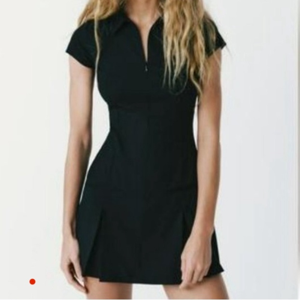 Zara NWT short collared pleated black mini dress